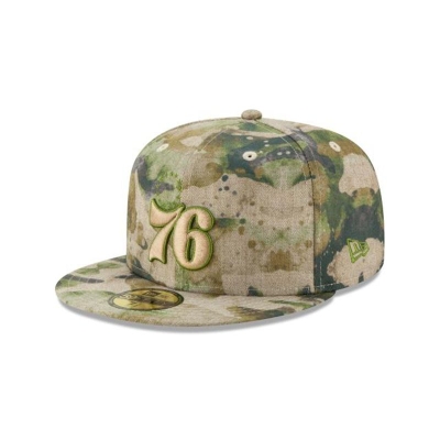 Brown Philadelphia 76ers Hat - New Era NBA Abstract Camo 59FIFTY Fitted Caps USA3291807